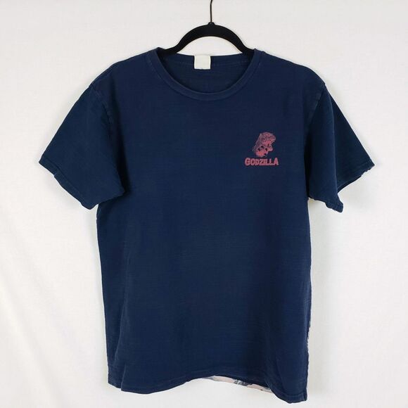 Godzilla Wave T-Shirt Toho Mens L Blue Short Sleeve Heavy Cotton Ukiyo-e - Picture 2 of 10